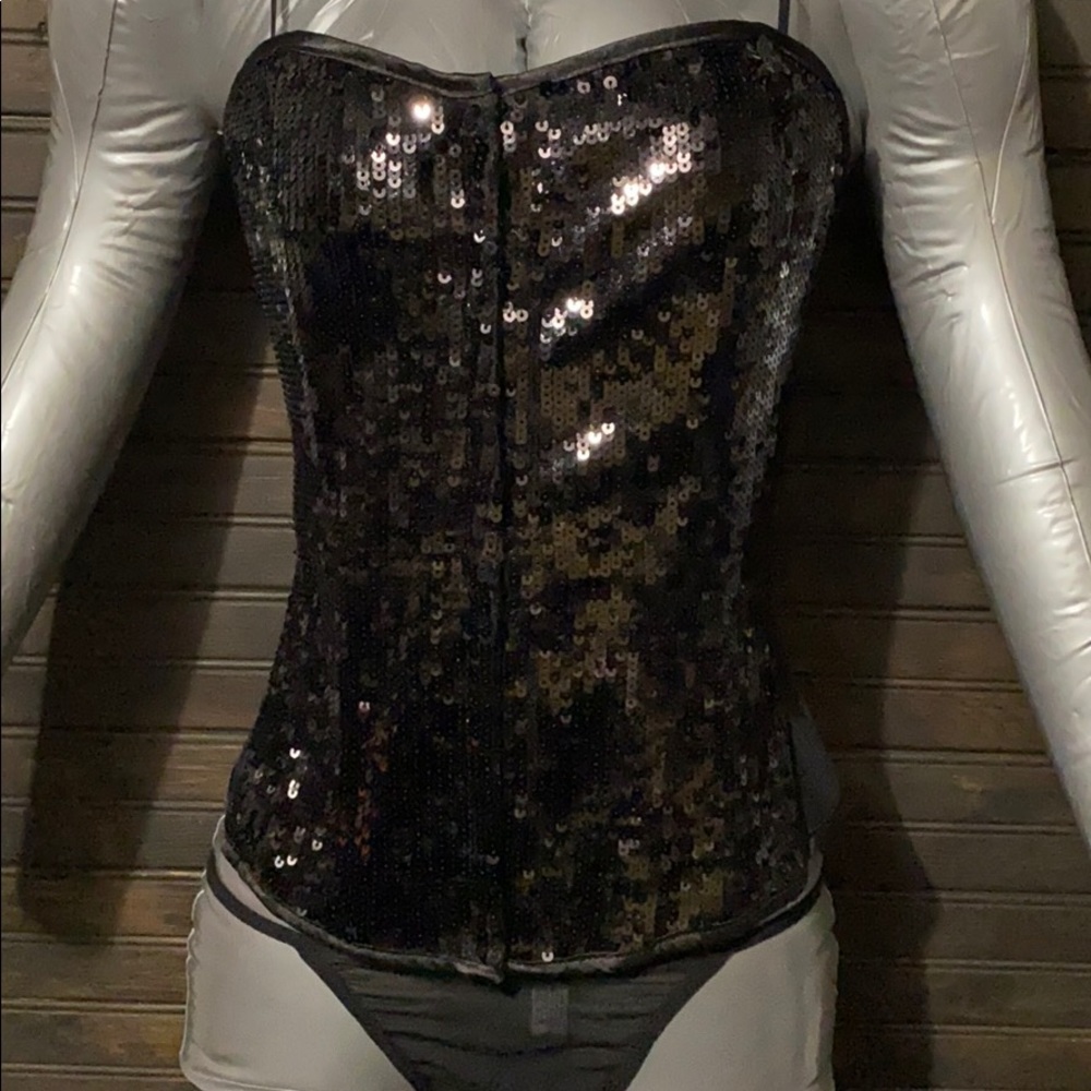 Shirley of Hollywood corset with sheer g-string
